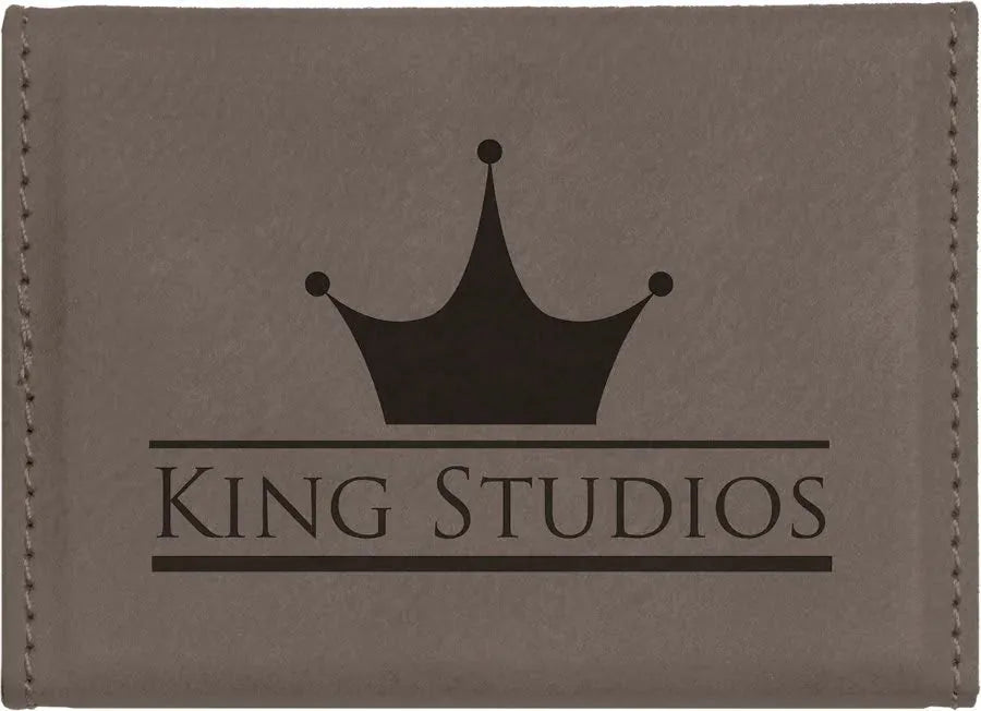 Gray 3 3/4" x 2 3/4" Laserable Leatherette Hard Business Card Holder