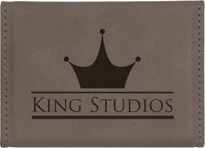 Gray 3 3/4" x 2 3/4" Laserable Leatherette Hard Business Card Holder