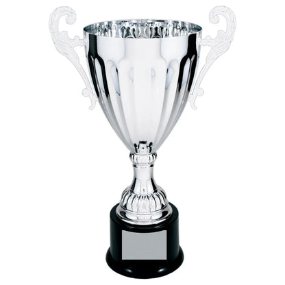 Silver 13 1/4" Completed Metal Cup Trophy on Plastic Base