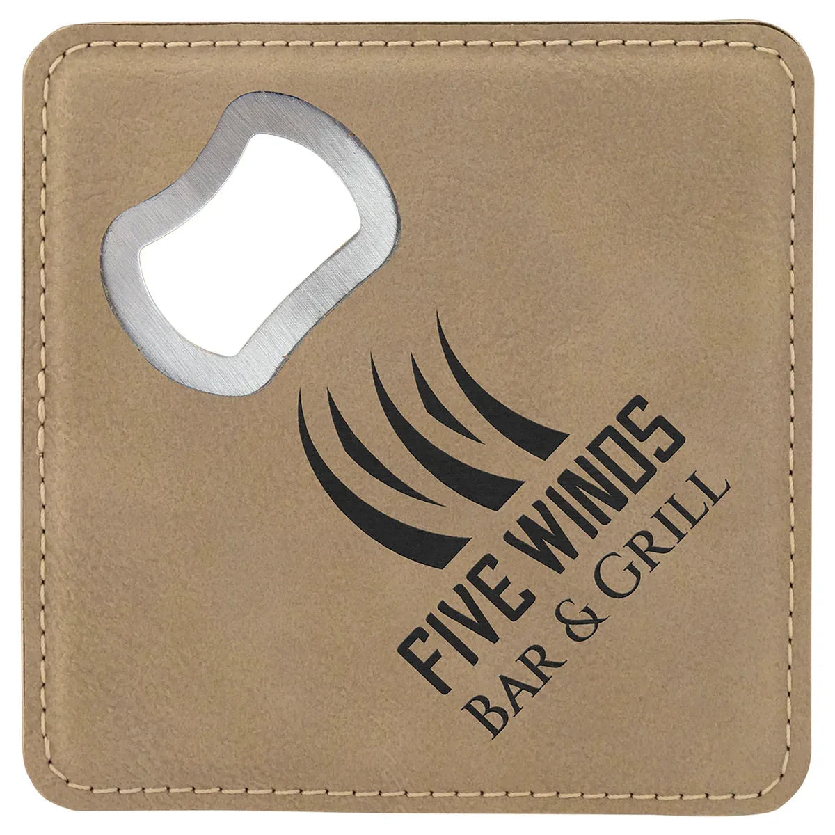 Custom Square Laserable Leatherette Coaster with Bottle Opener (4" x 4") — Engraved Coaster | Branded
