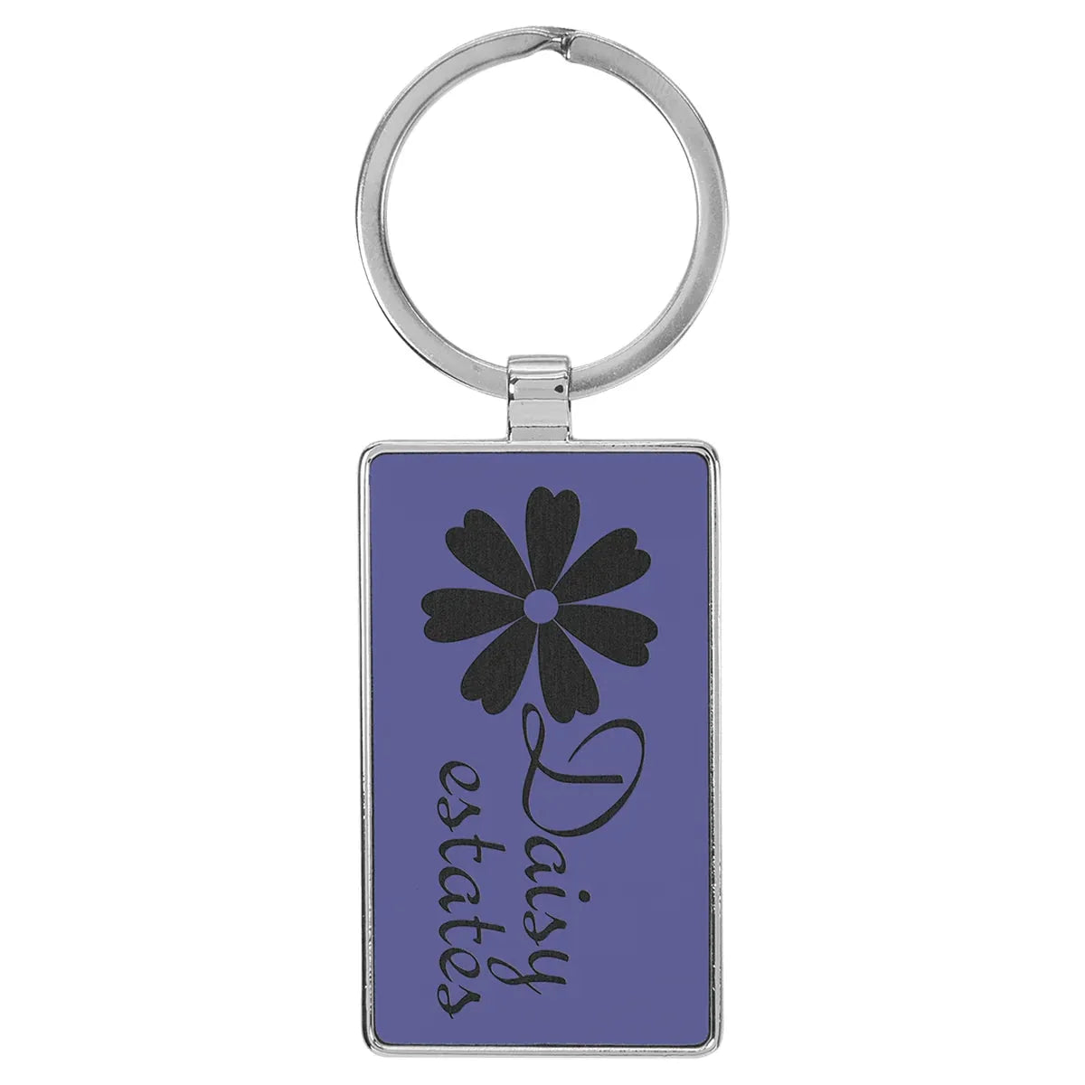 Purple 2 3/4" x 1 1/4" Laserable Leatherette/Metal Rectangle Keychain