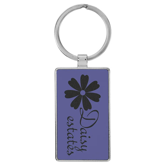 Purple 2 3/4" x 1 1/4" Laserable Leatherette/Metal Rectangle Keychain