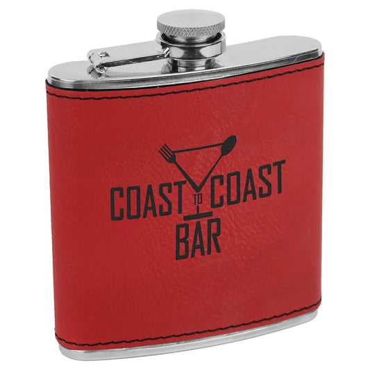 Red Laserable Leatherette Stainless Steel 6 oz. Flask