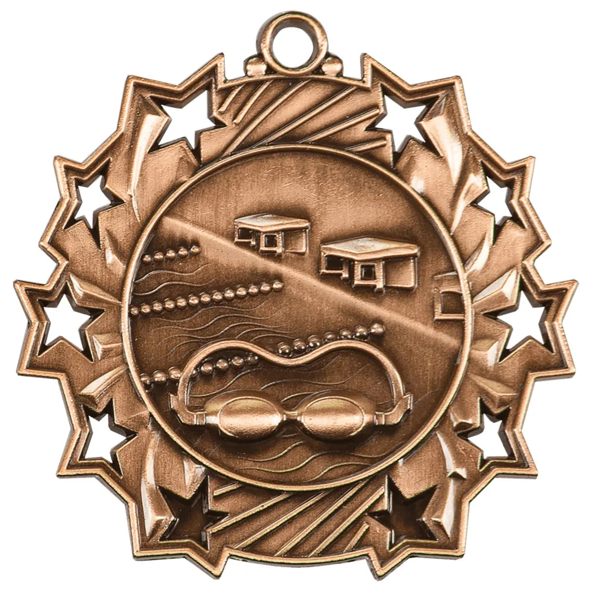 Antique Bronze 2 1/4" Swimming Ten Star Medal