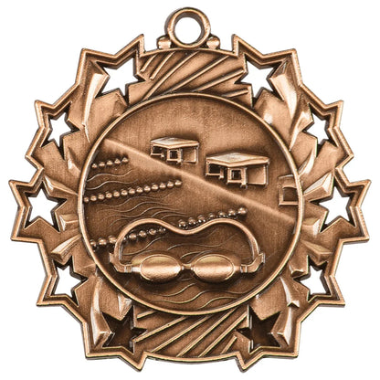 Antique Bronze 2 1/4" Swimming Ten Star Medal