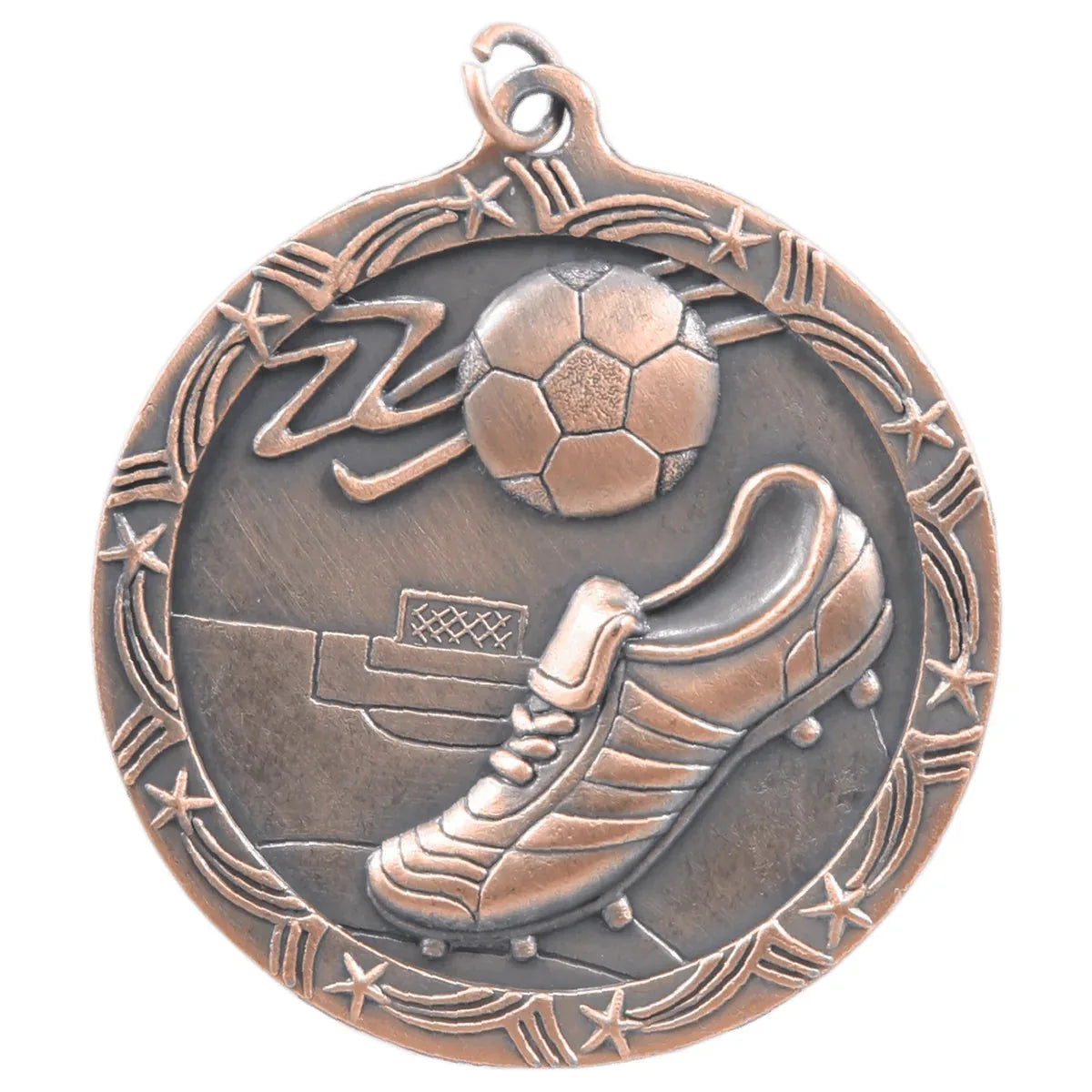 Antique Bronze 2 1/2" Soccer Shooting Star Medal