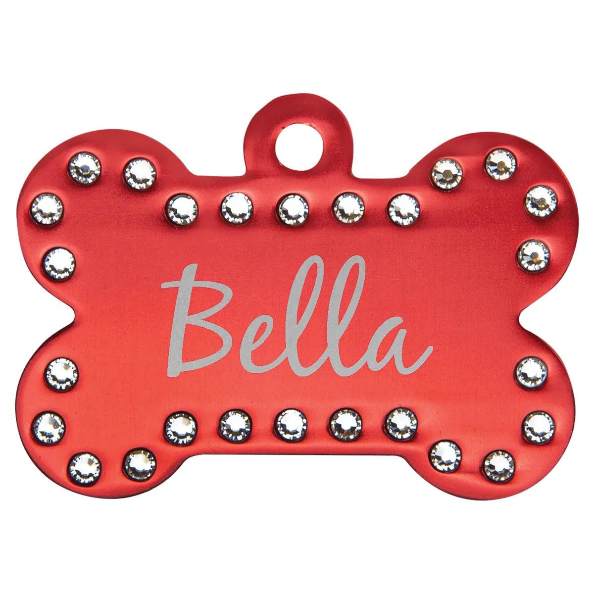 Red 1 1/2" x 1" Laserable Anodized Aluminum Swarovski Bling Bone with Tab