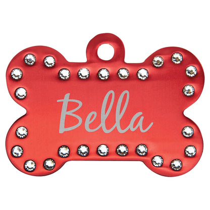 Red 1 1/2" x 1" Laserable Anodized Aluminum Swarovski Bling Bone with Tab