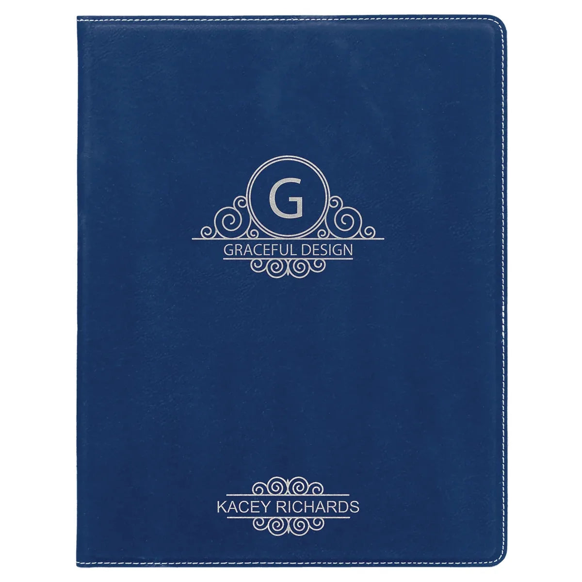 Blue/Silver 7" x 9" Laserable Leatherette Small Portfolio with Notepad