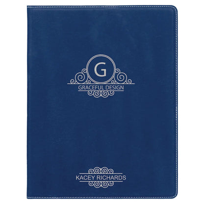 Blue/Silver 7" x 9" Laserable Leatherette Small Portfolio with Notepad