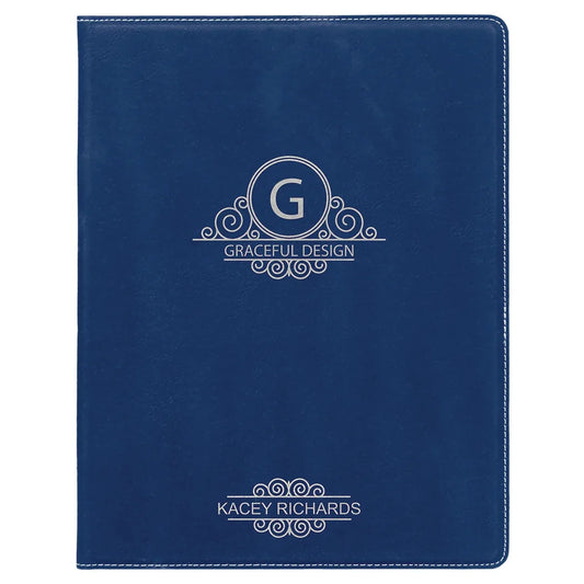 Blue/Silver 7" x 9" Laserable Leatherette Small Portfolio with Notepad
