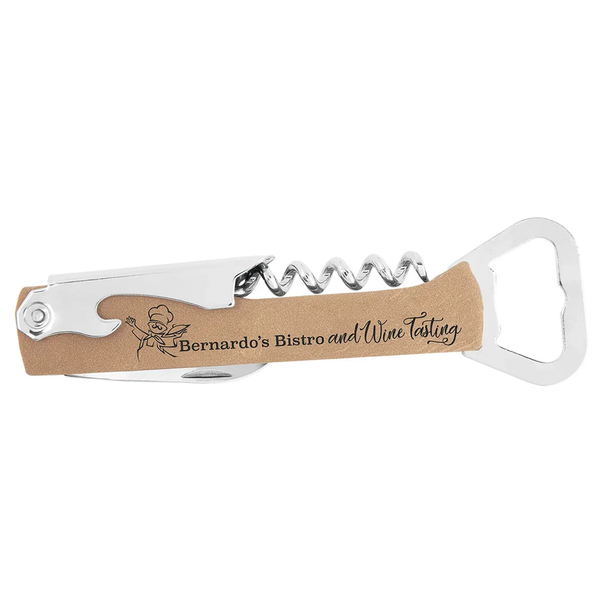 Light Brown Laserable Leatherette Wine Bottle Opener