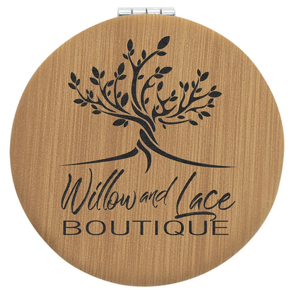 Bamboo 2 1/2" Laserable Leatherette Compact Mirror