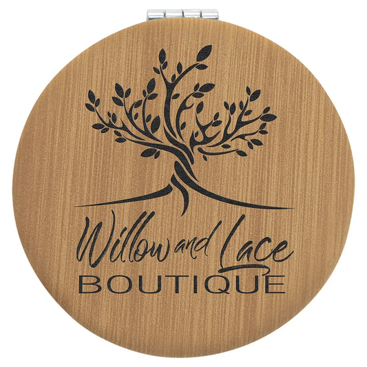 Bamboo 2 1/2" Laserable Leatherette Compact Mirror