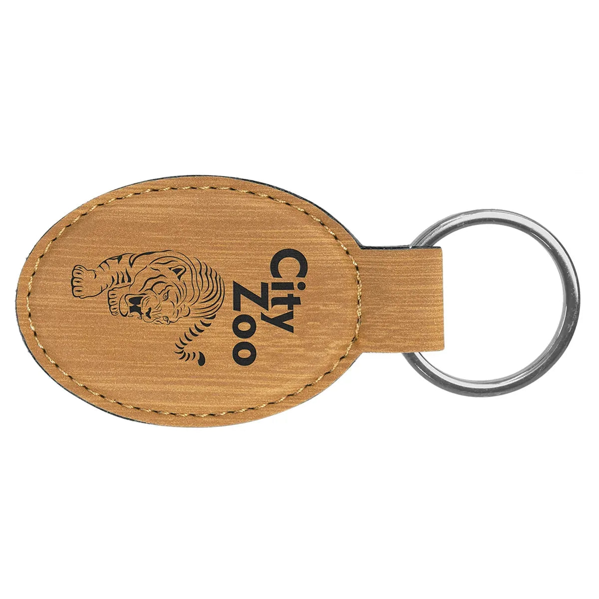 Bamboo 3" x 1 3/4" Laserable Leatherette Oval Keychain