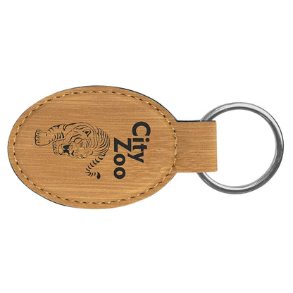 Bamboo 3" x 1 3/4" Laserable Leatherette Oval Keychain