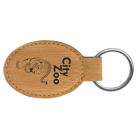 Bamboo 3" x 1 3/4" Laserable Leatherette Oval Keychain