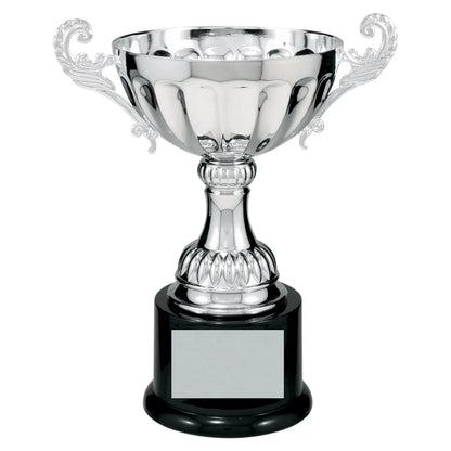 Silver 8 1/2" Completed Metal Cup Trophy on Plastic Base