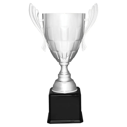 Silver Completed Metal Cup Trophy on Black Royal 26 1/2" Piano Finish Base