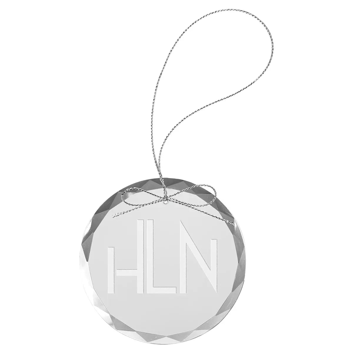 Clear Round Glass Ornament with Silver 3 1/4" String