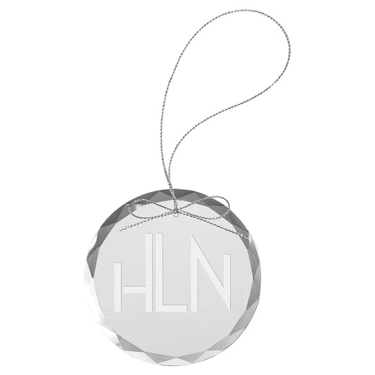 Clear Round Glass Ornament with Silver 3 1/4" String