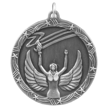 Antique Silver 1 3/4" Victory Shooting Star Medal