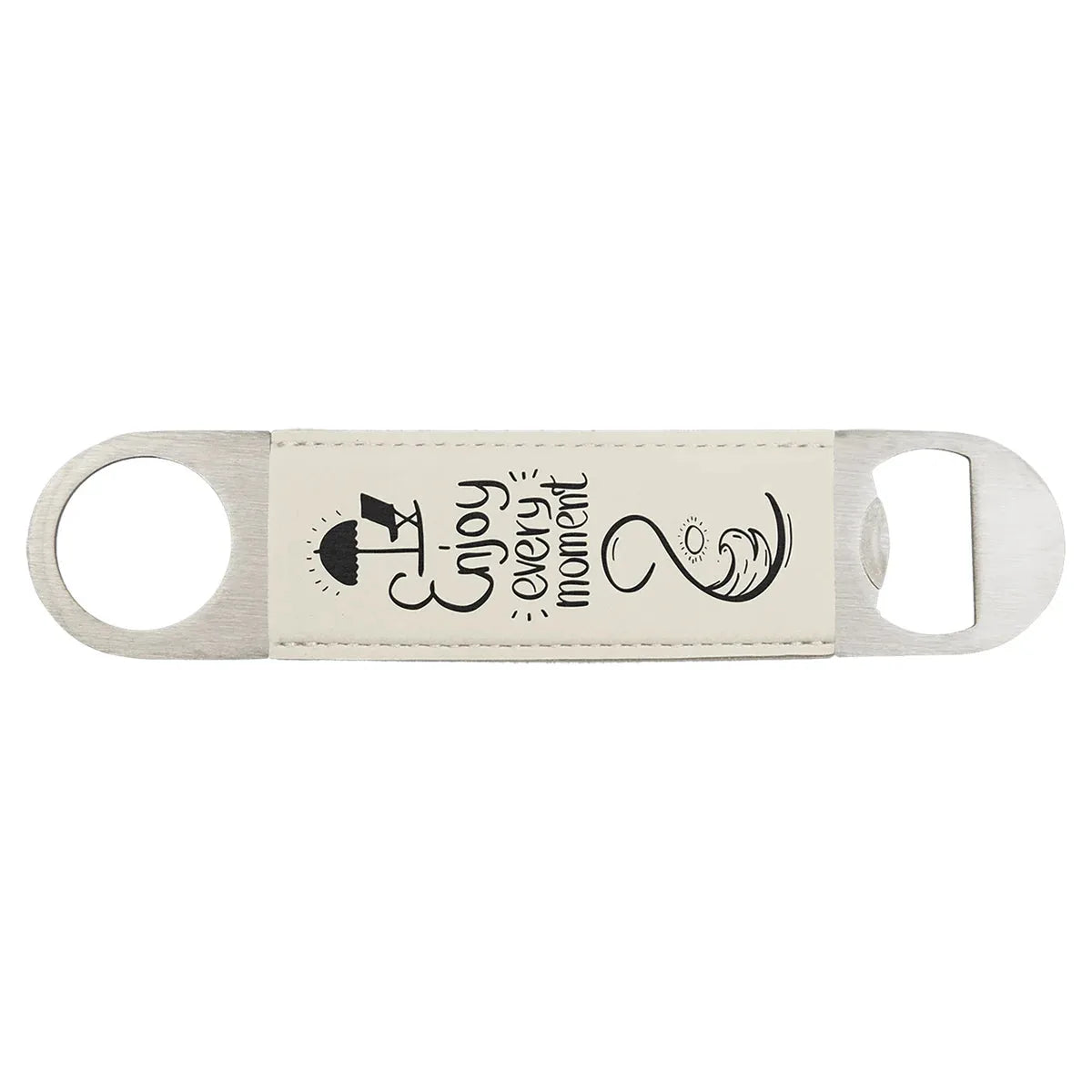 White/Black 1 1/2" x 7" Laserable Leatherette Bottle Opener