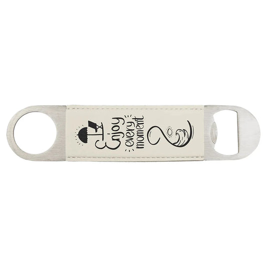 White/Black 1 1/2" x 7" Laserable Leatherette Bottle Opener