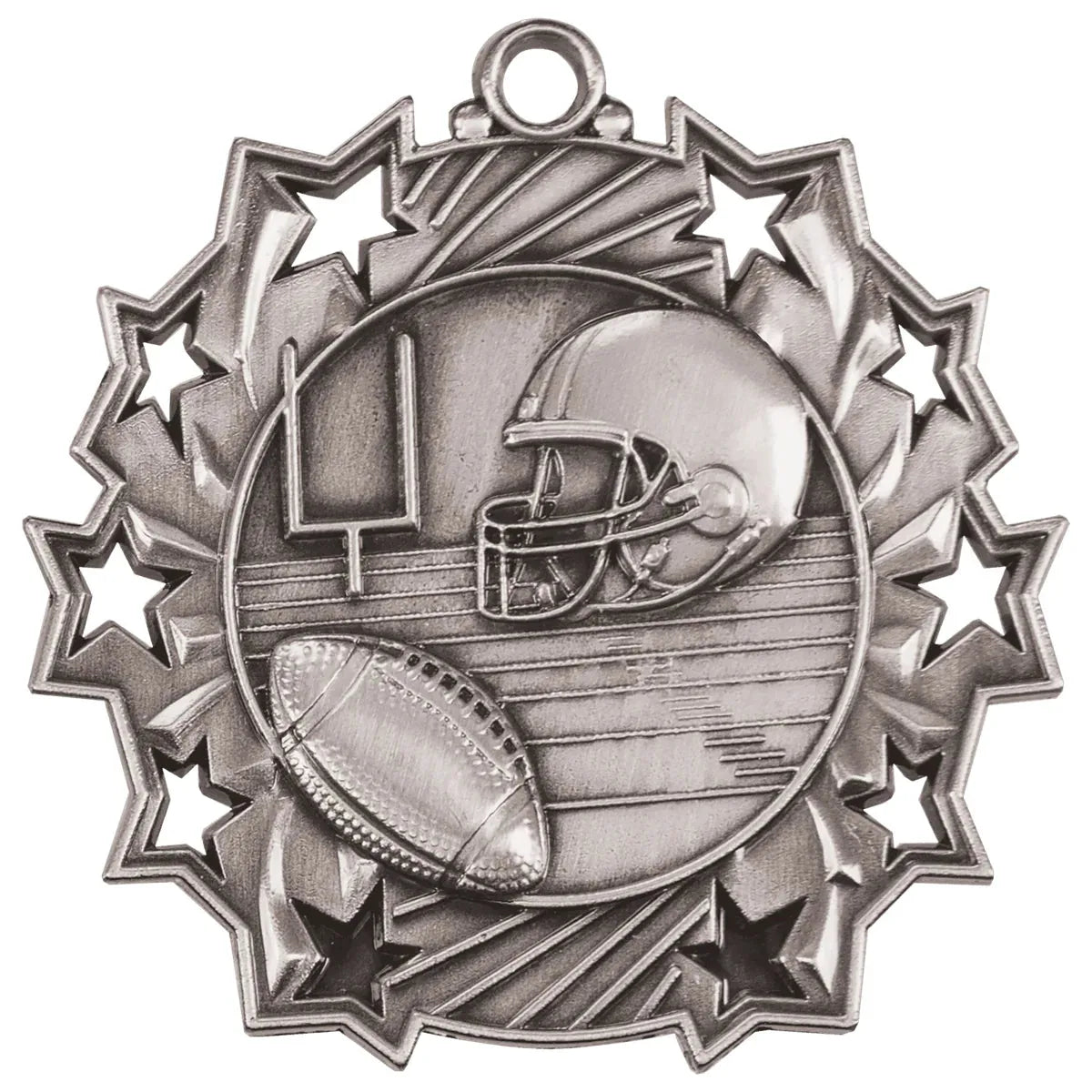 Antique Silver 2 1/4" Football Ten Star Medal