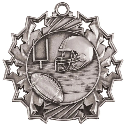 Antique Silver 2 1/4" Football Ten Star Medal