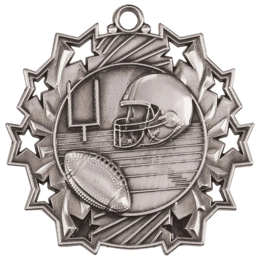 Antique Silver 2 1/4" Football Ten Star Medal