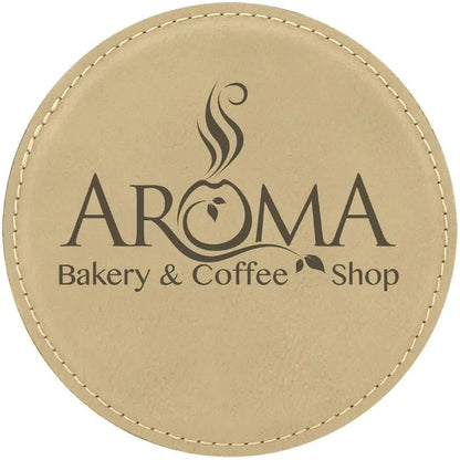 Light Brown 4" Round Laserable Leatherette Coaster