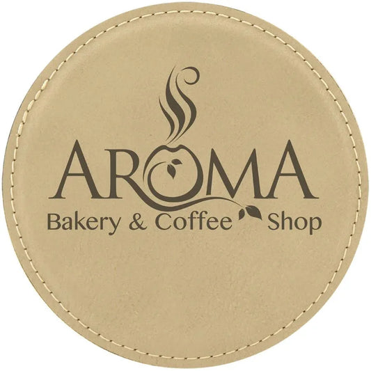 Light Brown 4" Round Laserable Leatherette Coaster