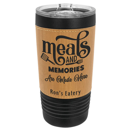 Black with Bamboo Polar Camel 20 oz. Leatherette Tumbler with Slider Lid