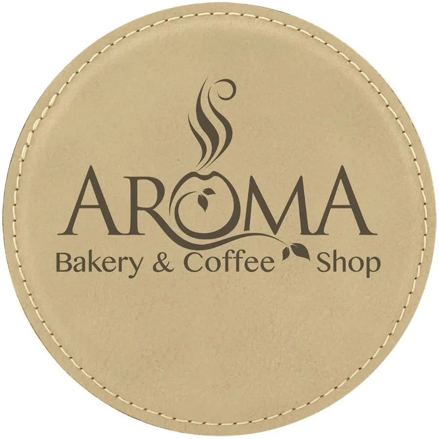 Light Brown 4" Round Laserable Leatherette Coaster