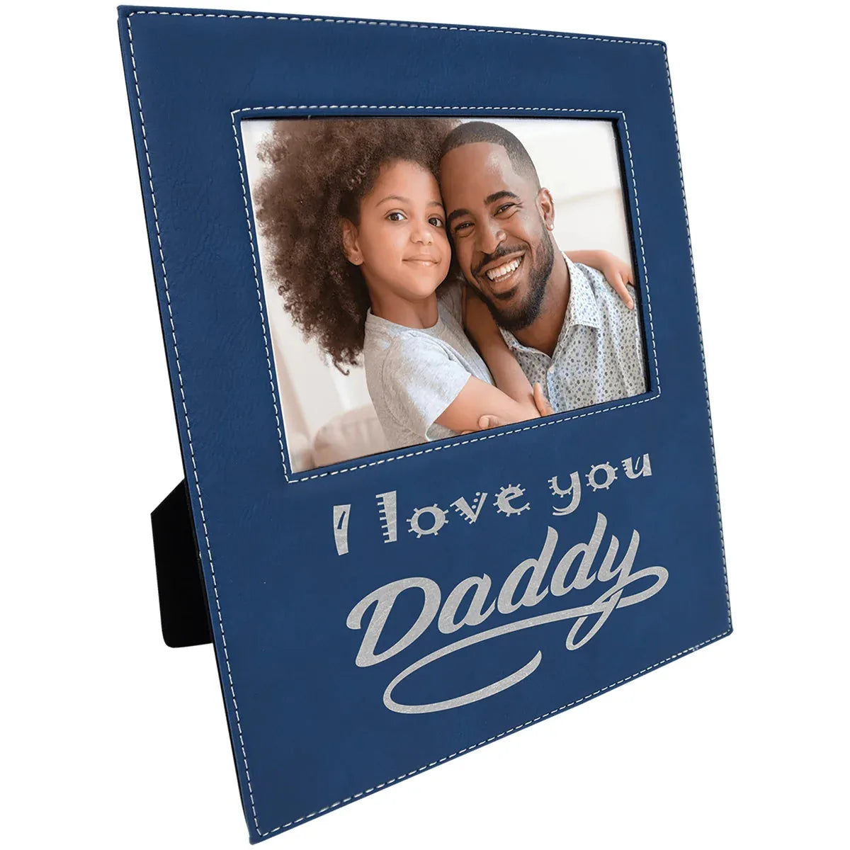 Blue/Silver 5" x 7" Leatherette Photo Frame with 4 1/2" x 9 Engraving Area