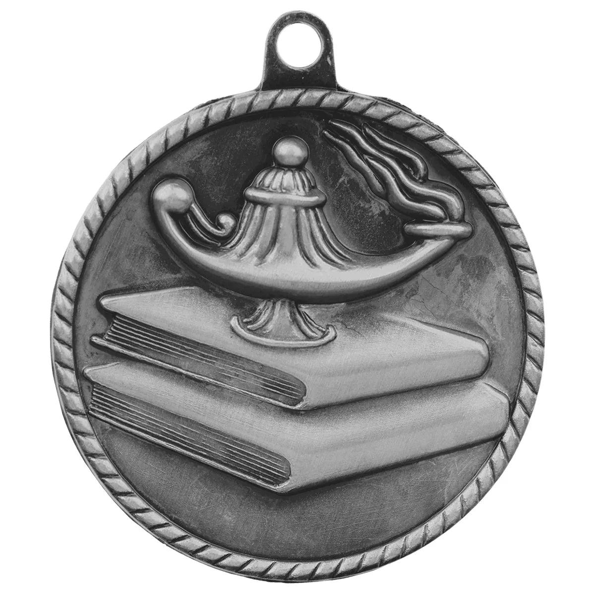 Antique Silver 2" Lamp of Knowledge High Relief Medal