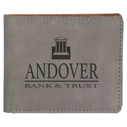 Gray 4 1/2" x 3 1/2" Laserable Leatherette Bifold Wallet