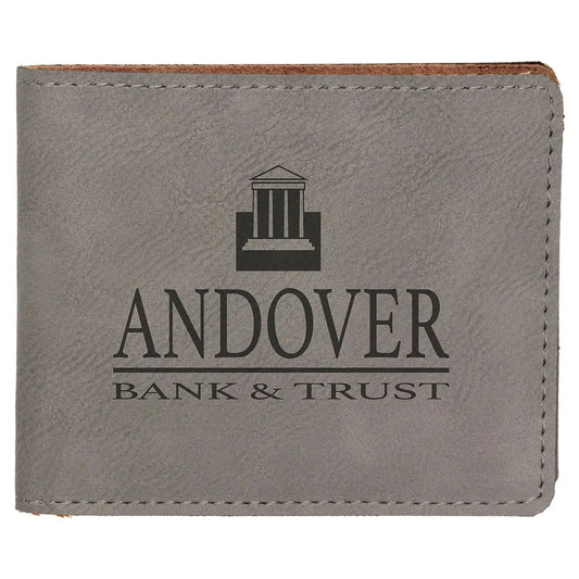 Gray 4 1/2" x 3 1/2" Laserable Leatherette Bifold Wallet