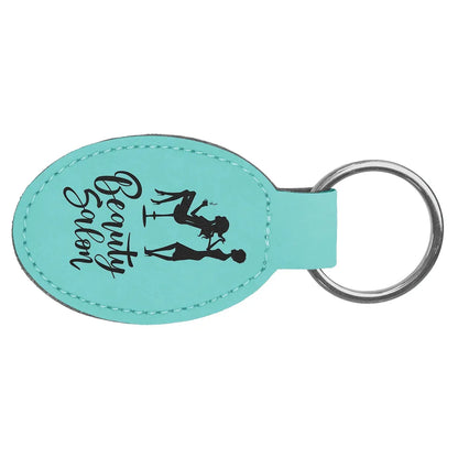 Teal 3" x 1 3/4" Laserable Leatherette Oval Keychain