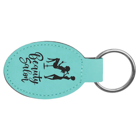 Teal 3" x 1 3/4" Laserable Leatherette Oval Keychain
