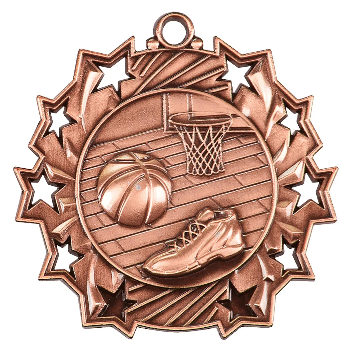 Antique Bronze 2 1/4" Basketball Ten Star Medal