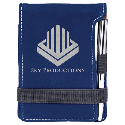 Blue/Silver 3 1/4" x 4 3/4" Laserable Leatherette Mini Notepad with Pen