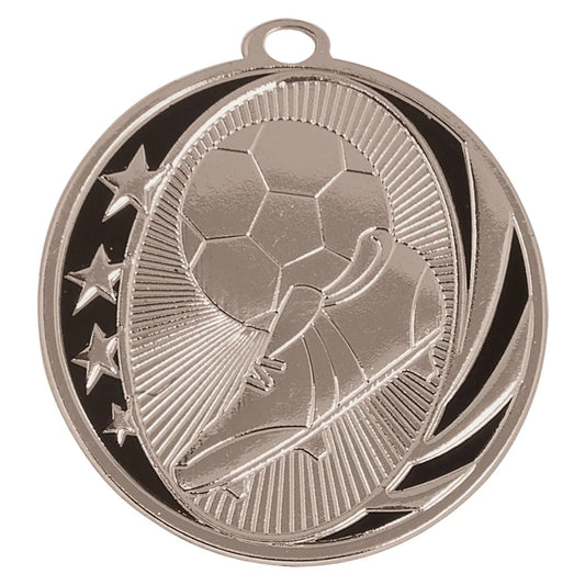 Bright Silver 2" Soccer Laserable MidNite Star Medal