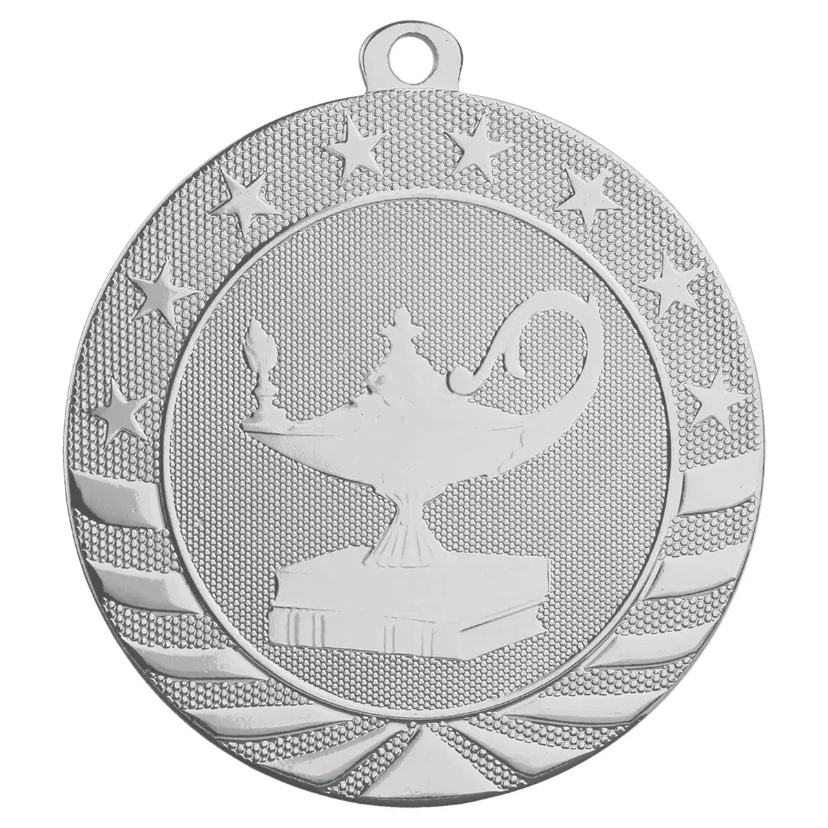 Bright Silver 2 3/4" Lamp of Knowledge Starbrite Medal