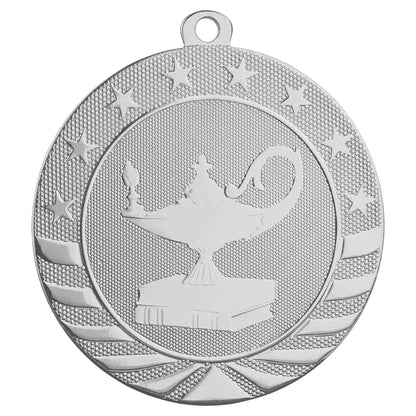 Bright Silver 2 3/4" Lamp of Knowledge Starbrite Medal