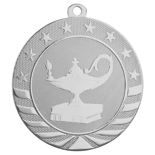 Bright Silver 2 3/4" Lamp of Knowledge Starbrite Medal
