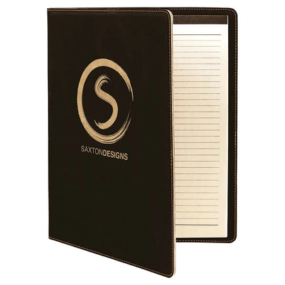 Black/Gold 9 1/2" x 12" Laserable Leatherette Portfolio with Notepad
