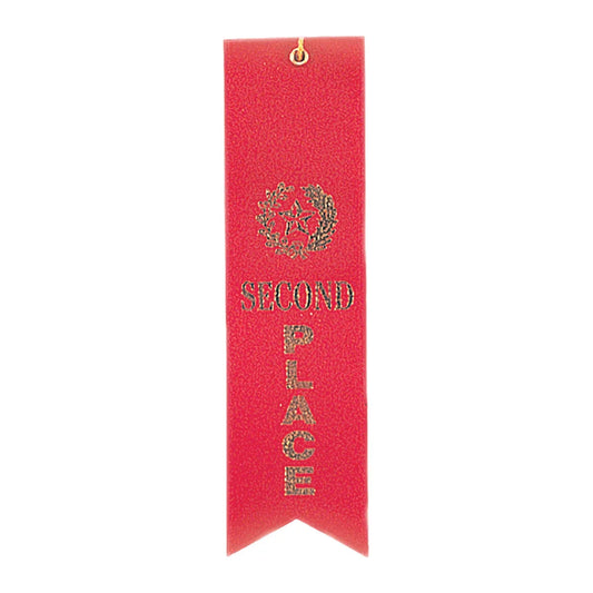 Red 2nd Place Carded Ribbon with String