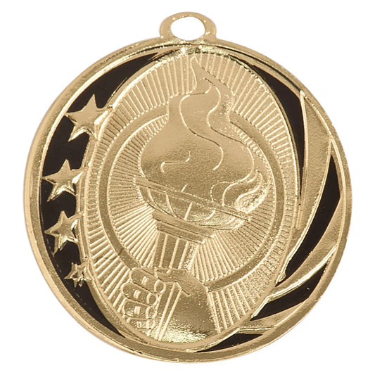 Bright Gold 2" Torch Laserable MidNite Star Medal